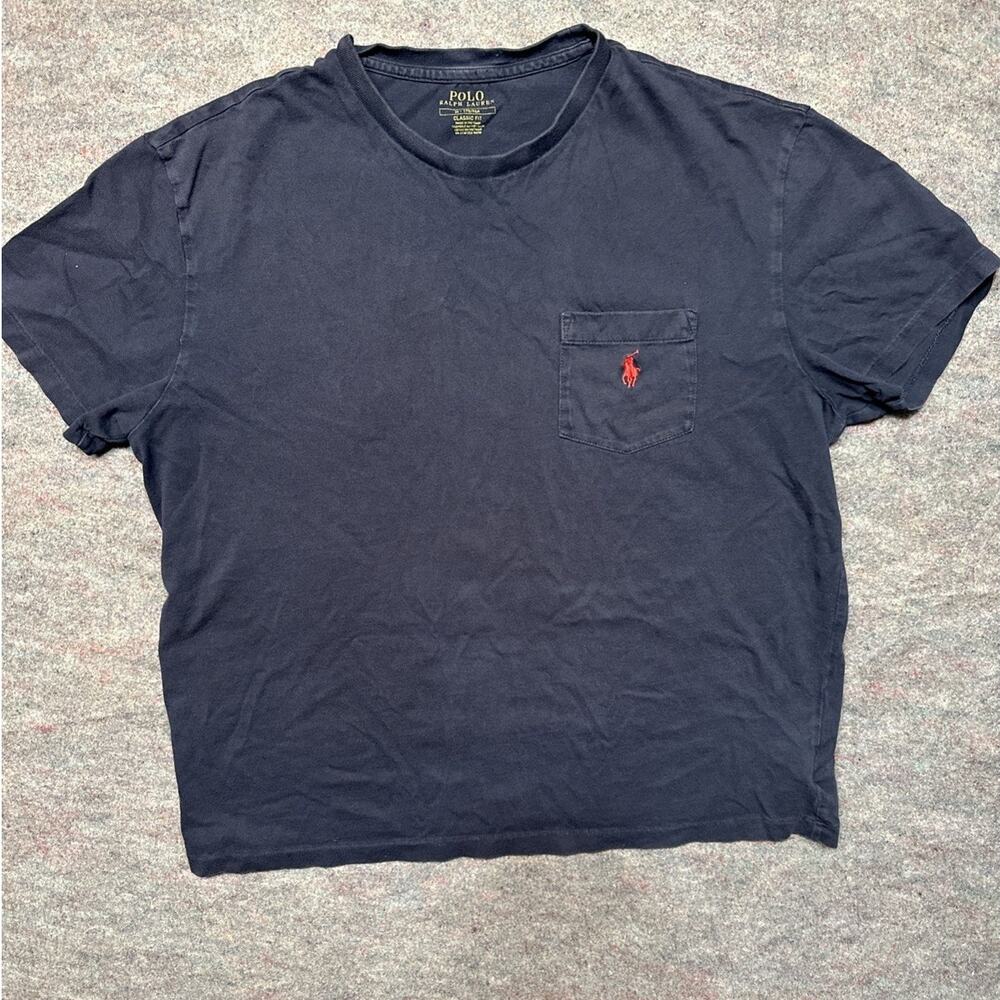 Polo Ralph Lauren Pocket T-Shirt Size M Crewneck Short Sleeve Tee Navy Red Pony